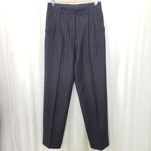 Vintage Burberry wool pleated trouser charcoal gray pink pinstripe size 44
